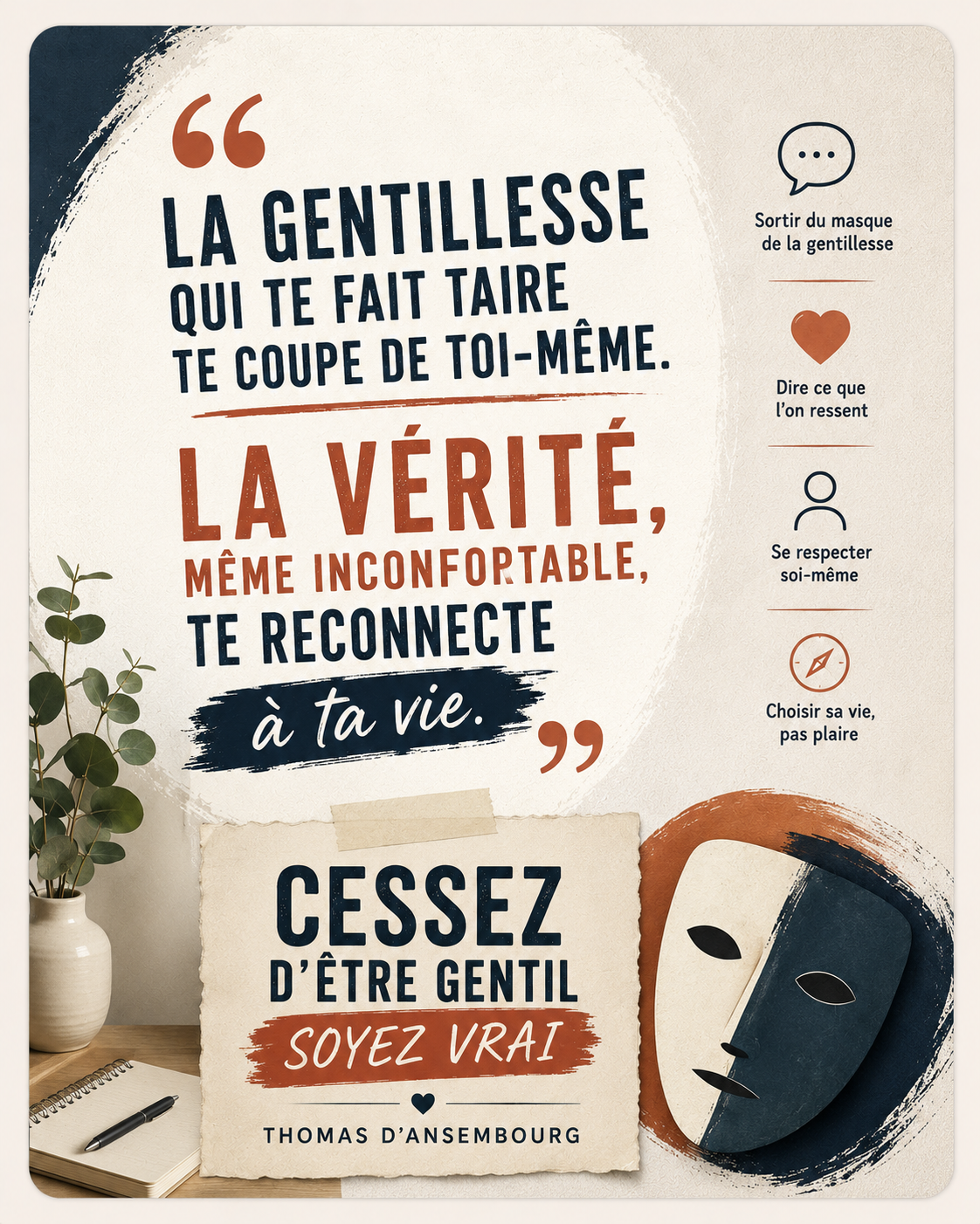 Citation tirée du livre Cessez d'être gentil soyez vrai